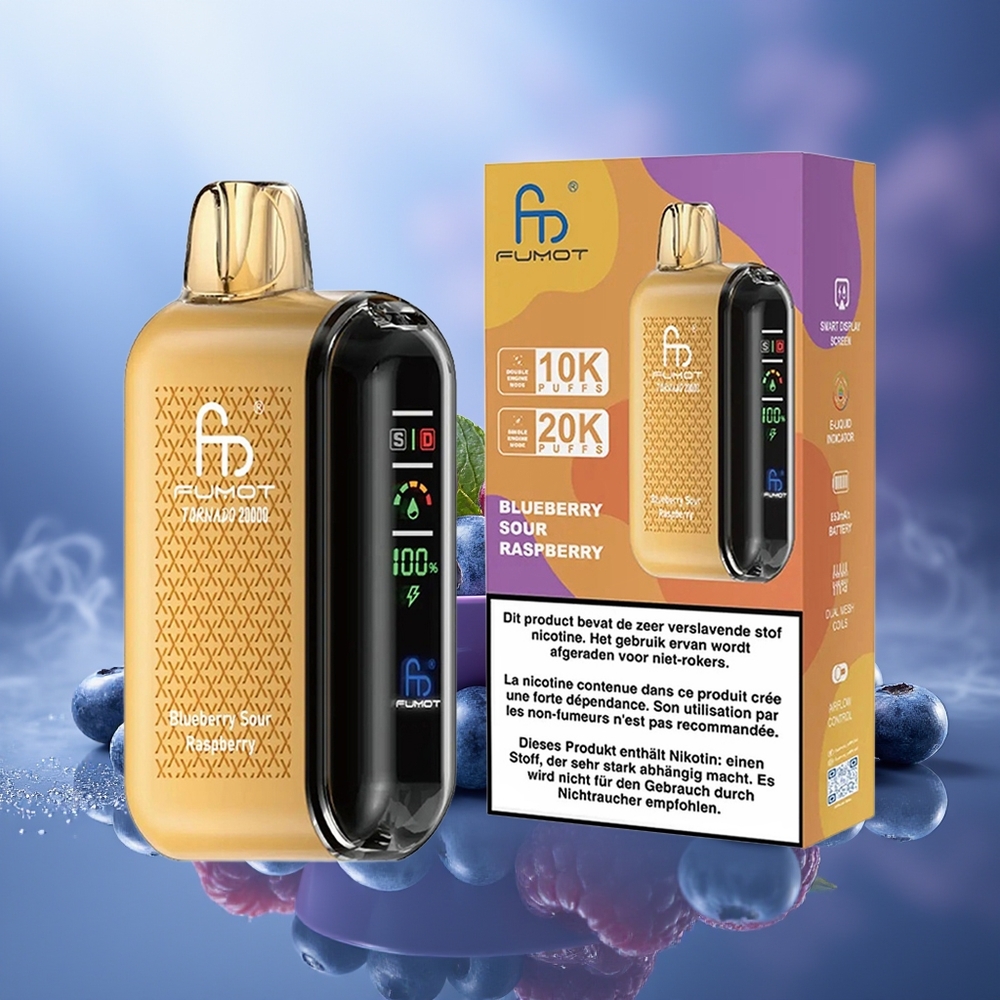 Fumot Tornado 20000 Puffs Arándano Agrio Frambuesa Dual Mesh Coil 20ml 850mAh