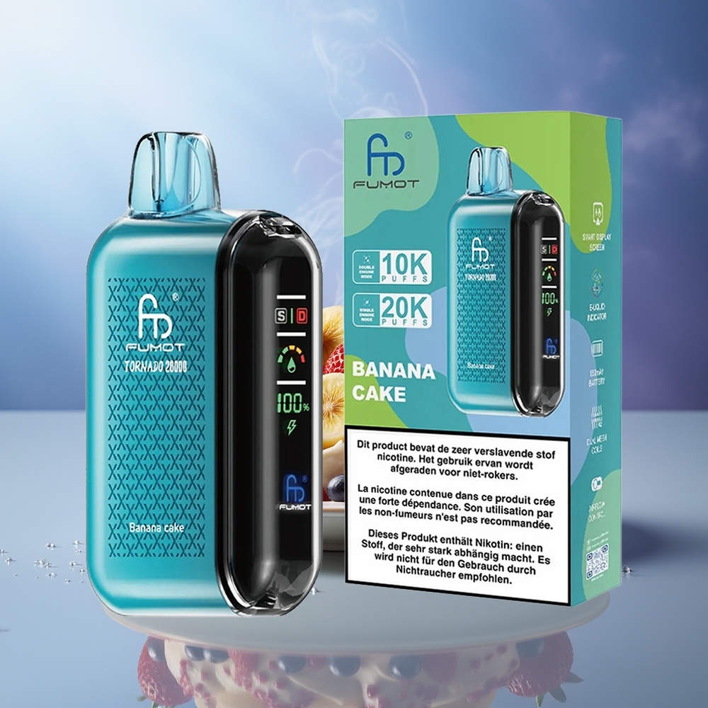 Fumot Tornado 20000 Puffs Banana Cake Dual Mesh Coil 20ml Smart Display