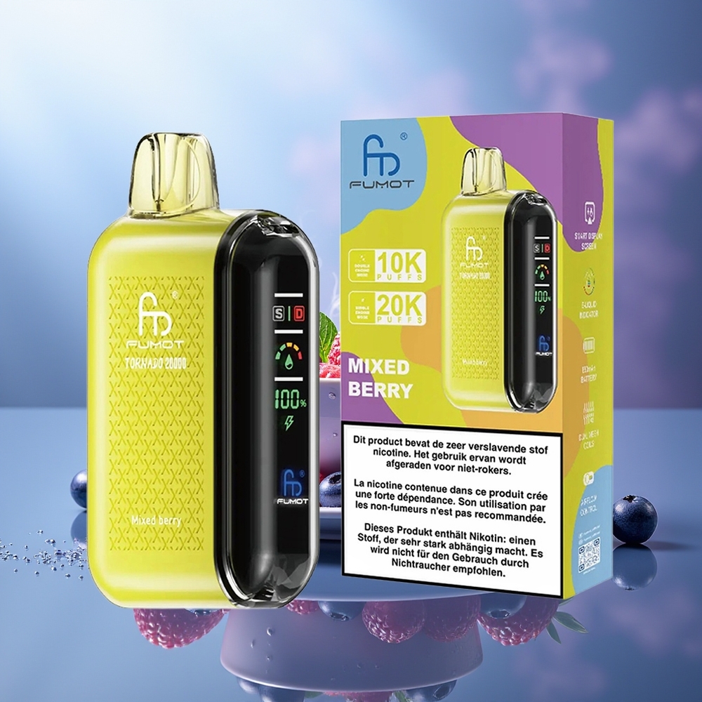 Fumot Tornado 20000 Puffs Bayas Mixtas Dual Mesh Coil 20ml Smart Display