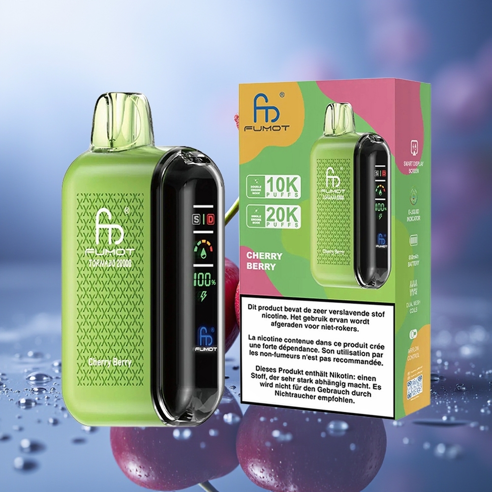 Fumot Tornado 20000 Puffs Cereza Baya Dual Mesh Coil 20ml E-liquid 850mAh Batería Recargable