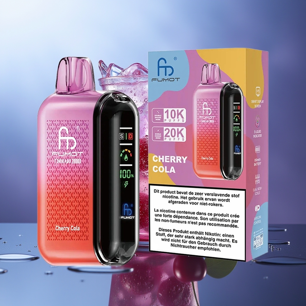 Fumot Tornado 20000 Puffs Cereza Cola Dual Mesh Coil Pantalla Inteligente Control de Flujo de Aire