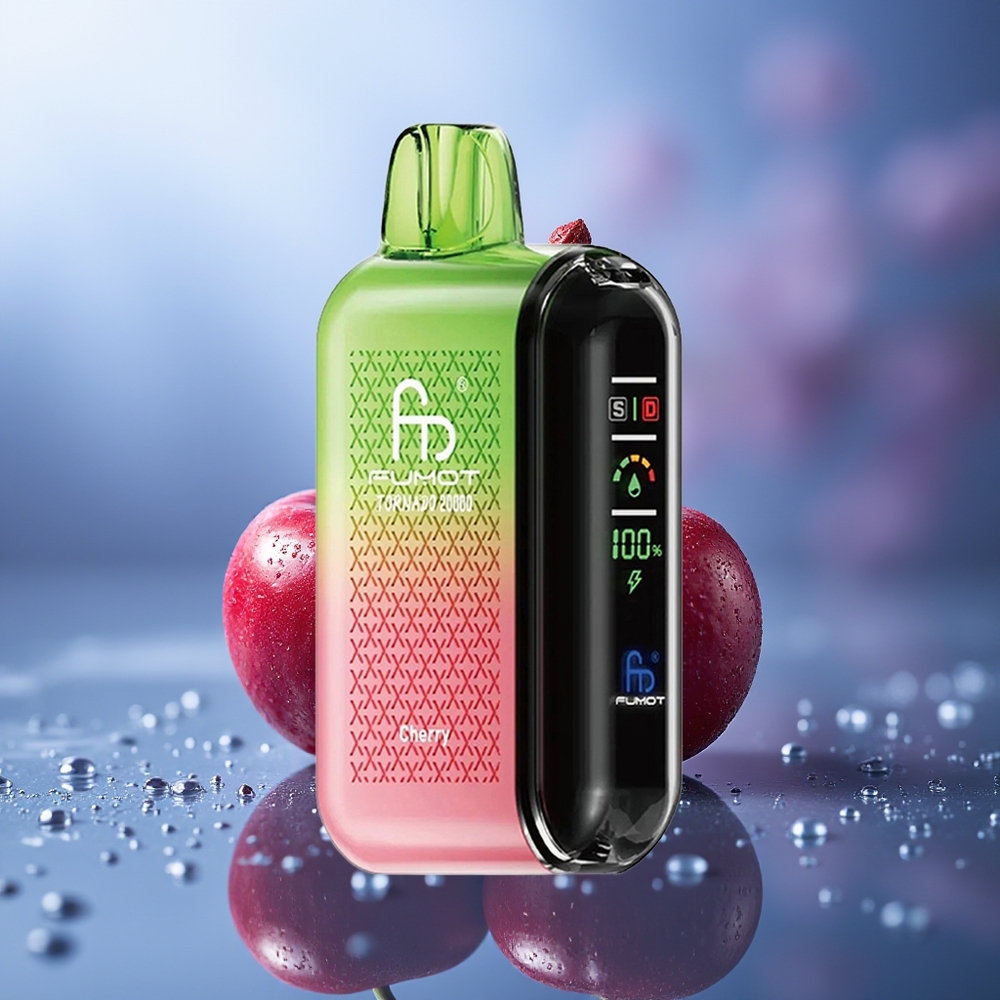 Fumot Tornado 20000 Puffs Cereza Dual Mesh Coil 20ml Pantalla Inteligente