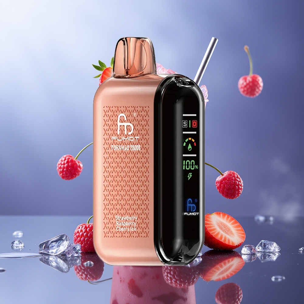 Fumot Tornado 20000 Puffs Fresa Frambuesa Cereza Hielo Dual Mesh Coil 20ml 850mAh