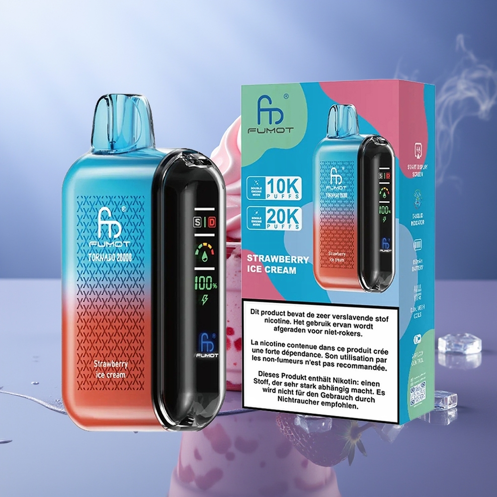 Fumot Tornado 20000 Puffs Fresa Helado Dual Mesh Coil 20ml Smart Display