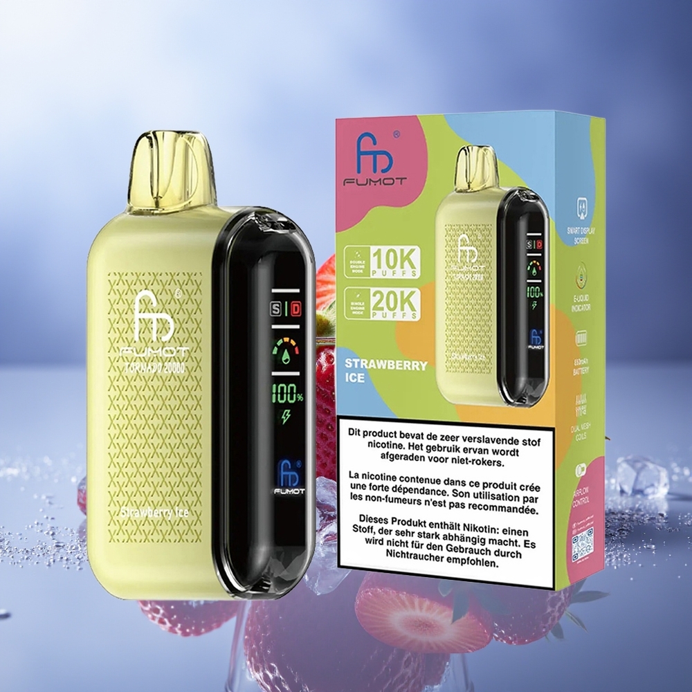 Fumot Tornado 20000 Puffs Fresa Hielo Dual Mesh Coil Pantalla Inteligente Control de Flujo de Aire