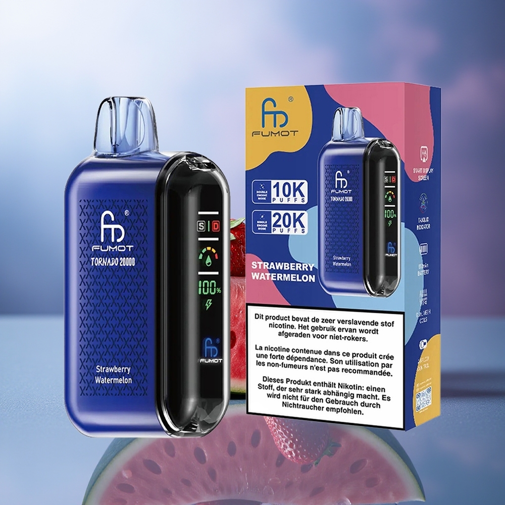 Fumot Tornado 20000 Puffs Fresa Sandía Dual Mesh Coil 20ml Smart Display