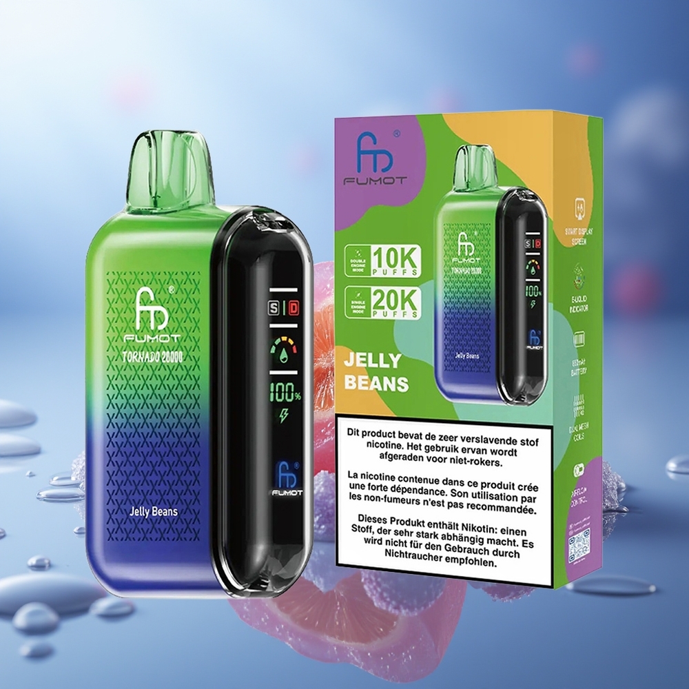 Fumot Tornado 20000 Puffs Jelly Beans Dual Malla 20ml Pantalla Inteligente