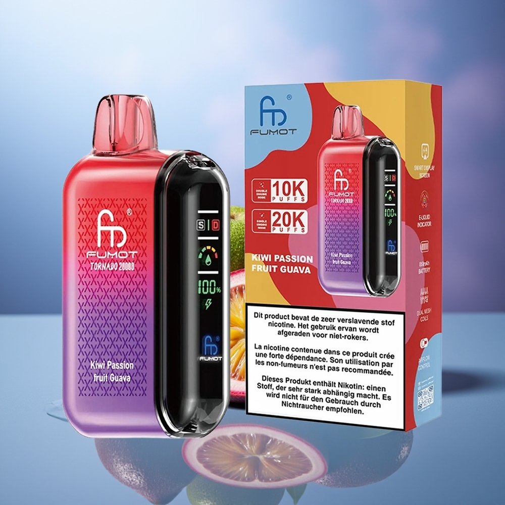 Fumot Tornado 20000 Puffs Kiwi Maracuyá Guayaba Dual Mesh Coil Smart Display Airflow Control