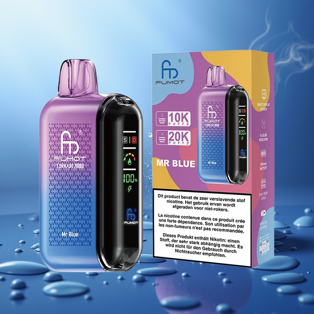 Fumot Tornado 20000 Puffs Mr Azul Dual Mesh Coil 20ml E-liquid 850mAh Batería Recargable