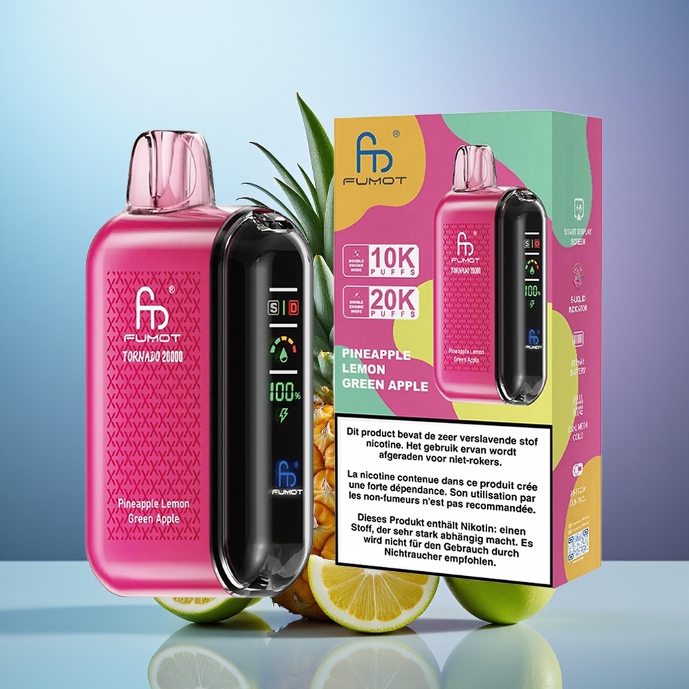 Fumot Tornado 20000 Puffs Piña Limón Manzana Verde Dual Mesh Coil 20ml E-liquid 850mAh Batería