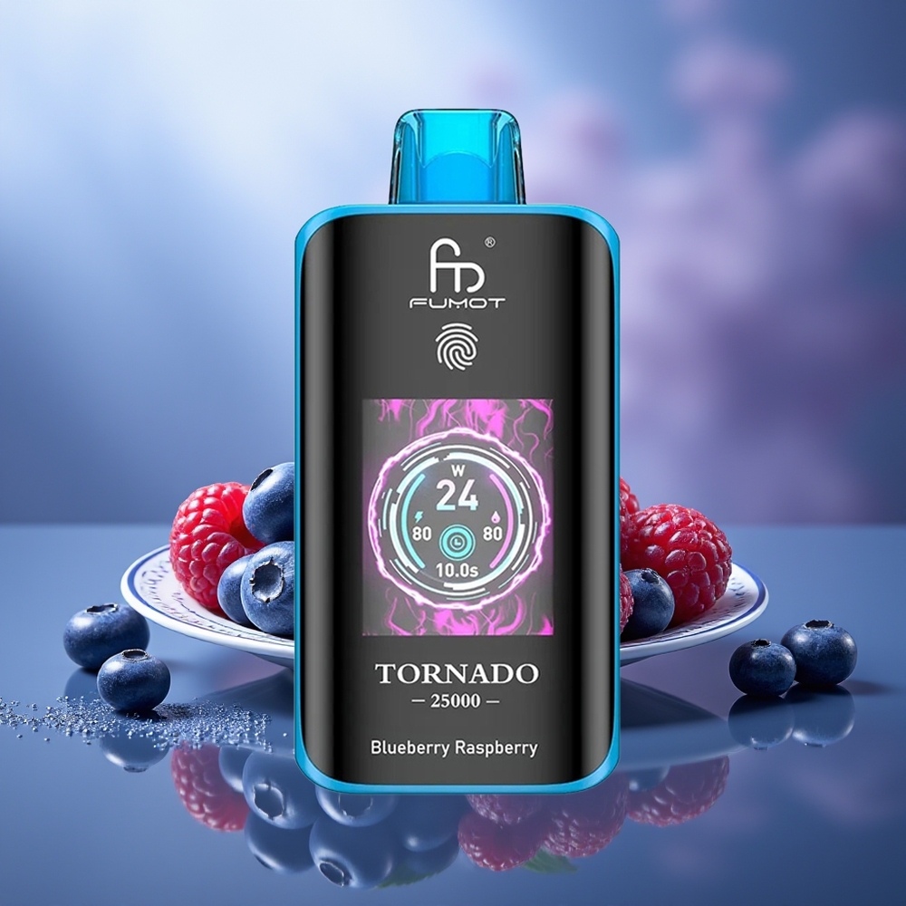 Fumot Tornado 25000 Puffs Arándano Frambuesa Pantalla HD Batería Recargable 700mAh Puerto Type-C