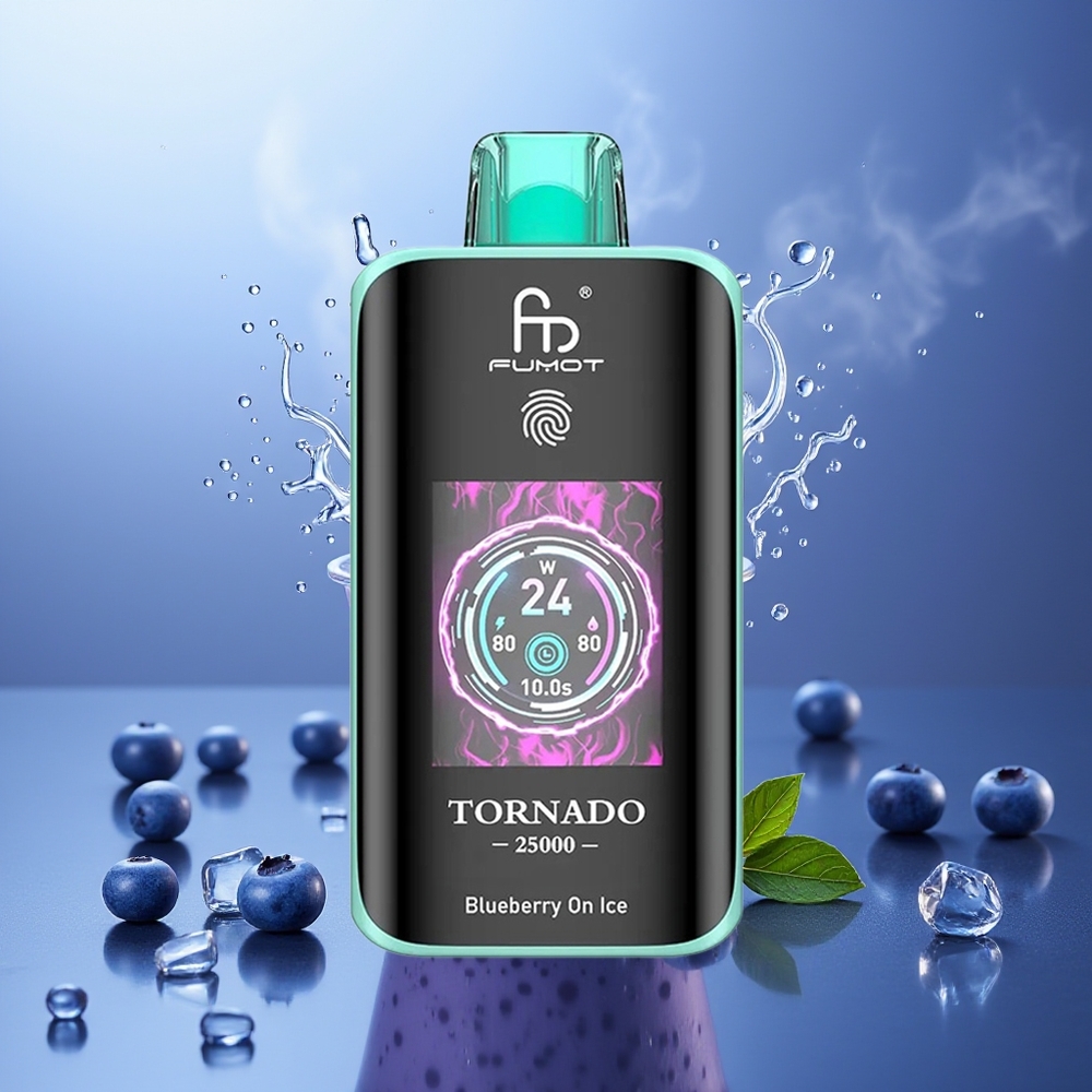 Fumot Tornado 25000 Puffs Arándano en Hielo Pantalla HD Batería Recargable 700mAh Puerto Tipo-C