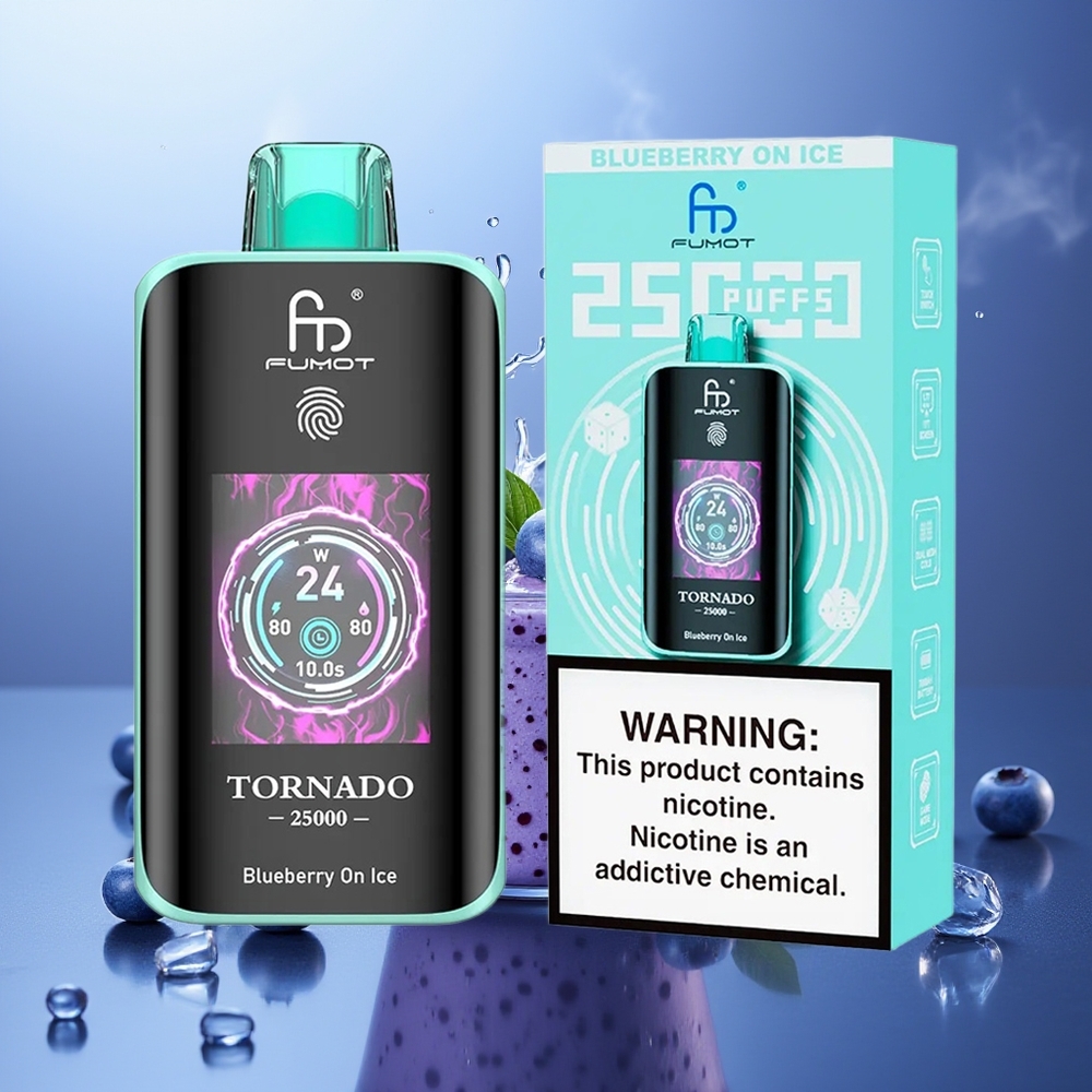 Fumot Tornado 25000 Puffs Arándano en Hielo Pantalla HD Batería Recargable 700mAh Puerto Tipo-C