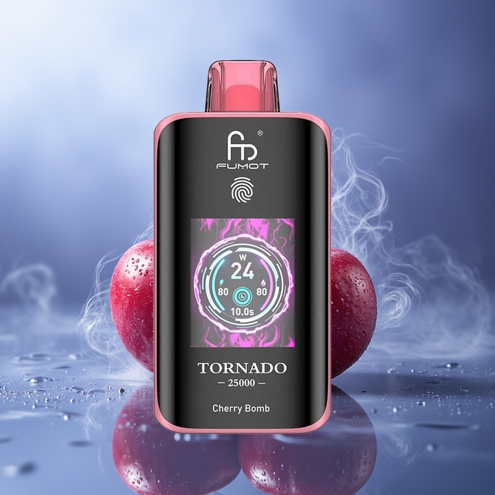 Fumot Tornado 25000 Puffs Bomba Cereza Pantalla HD Batería Recargable 700mAh Puerto Tipo-C