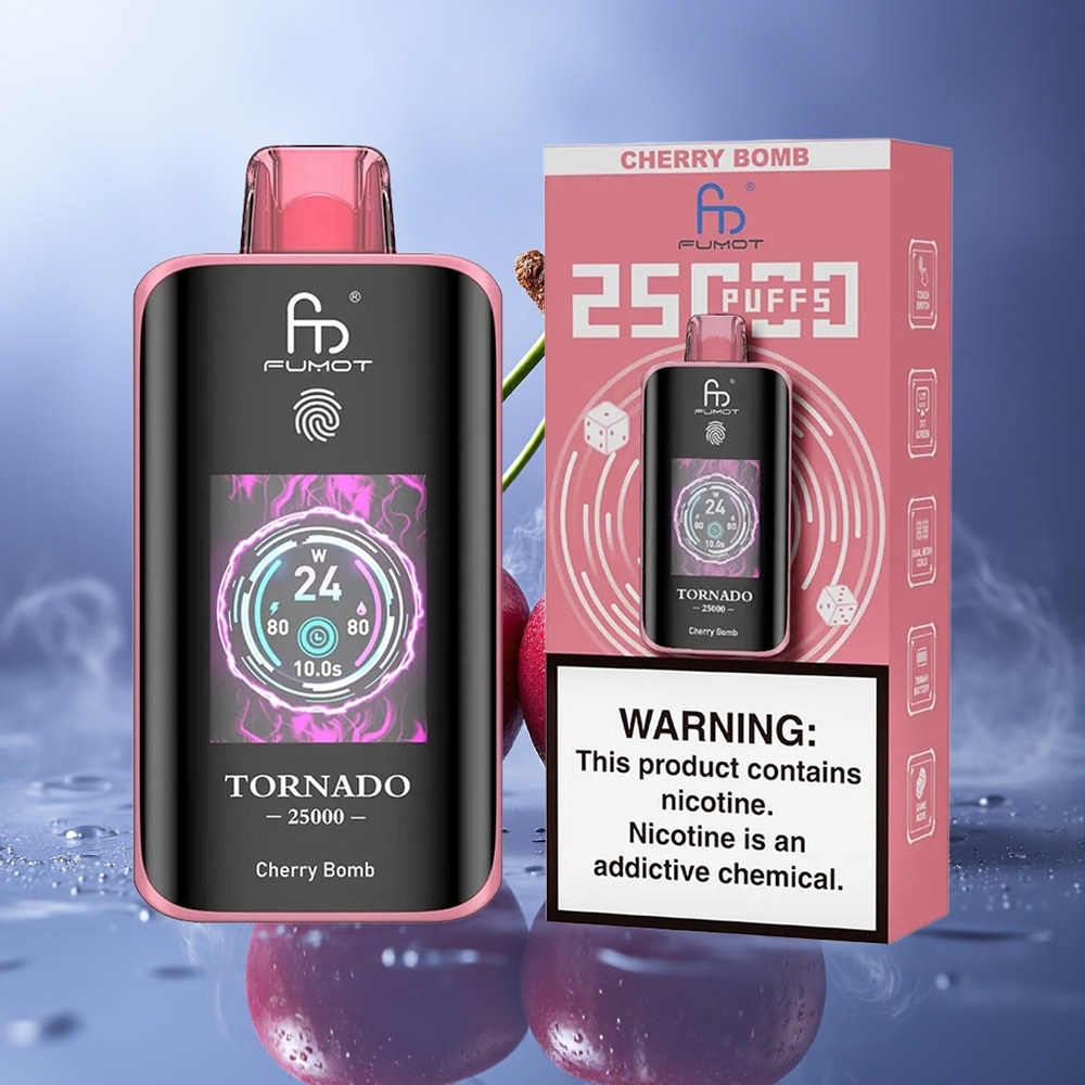 Fumot Tornado 25000 Puffs Bomba Cereza Pantalla HD Batería Recargable 700mAh Puerto Tipo-C