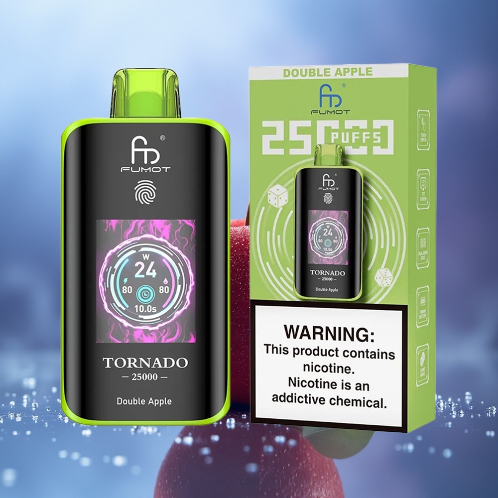 Fumot Tornado 25000 Puffs Doble Manzana Pantalla HD Batería 700mAh Carga Tipo-C