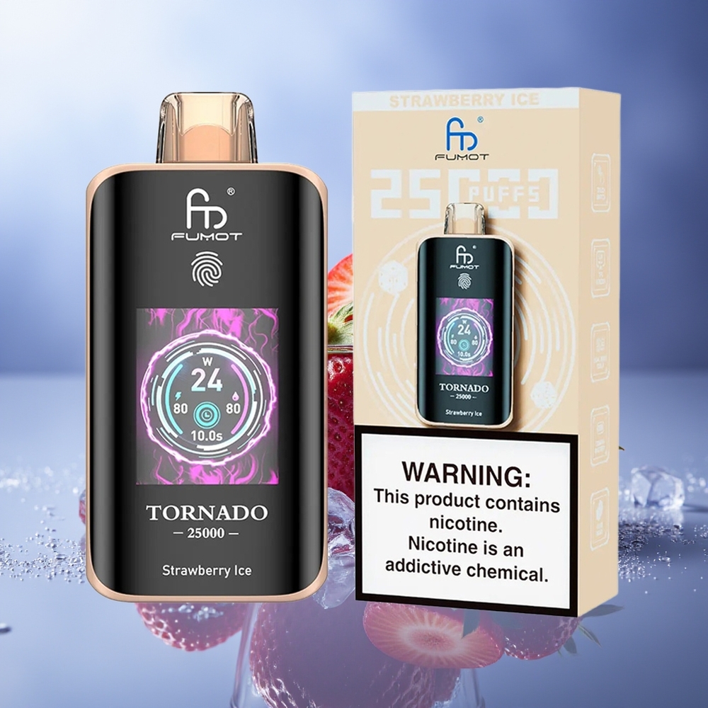 Fumot Tornado 25000 Puffs Fresa Helada Pantalla HD Batería Recargable 700mAh Puerto Tipo-C
