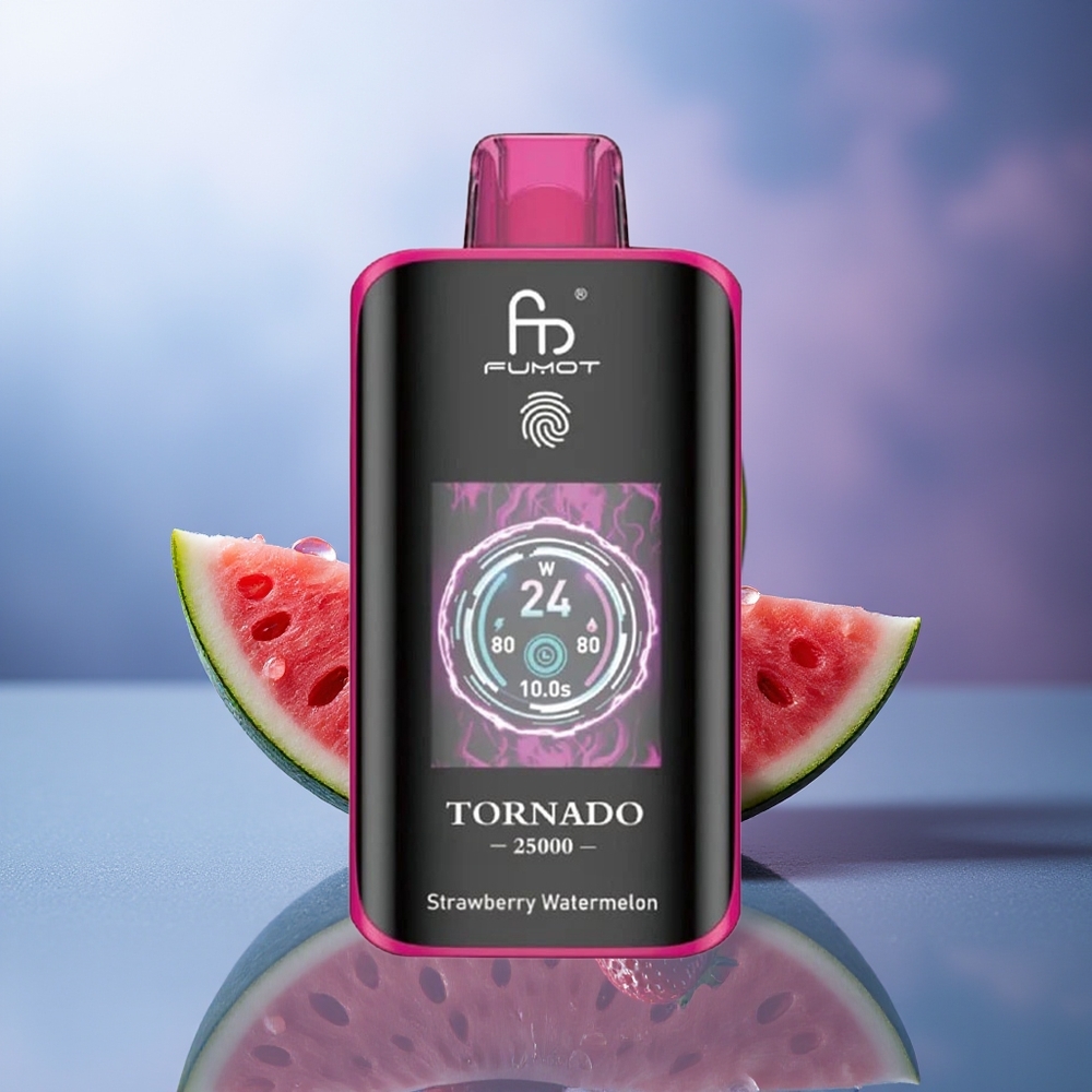 Fumot Tornado 25000 Puffs Fresa Sandía Pantalla HD Batería Recargable 700mAh Puerto Tipo-C