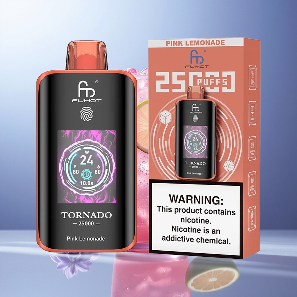 Fumot Tornado 25000 Puffs Limonada Rosa Pantalla HD Batería 700mAh Tipo-C