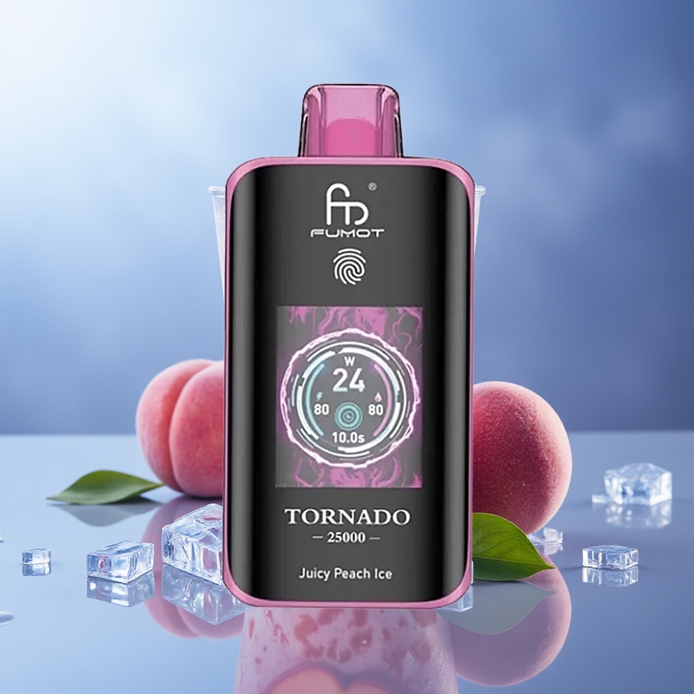 Fumot Tornado 25000 Puffs Melocotón Jugoso Helado Pantalla HD Batería Recargable 700mAh Puerto Tipo-C