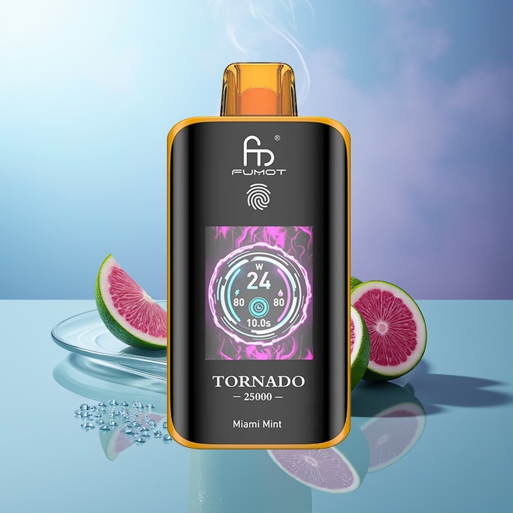 Fumot Tornado 25000 Puffs Menta de Miami Pantalla HD Batería Recargable 700mAh Puerto Tipo-C