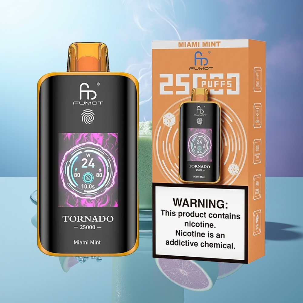Fumot Tornado 25000 Puffs Menta de Miami Pantalla HD Batería Recargable 700mAh Puerto Tipo-C