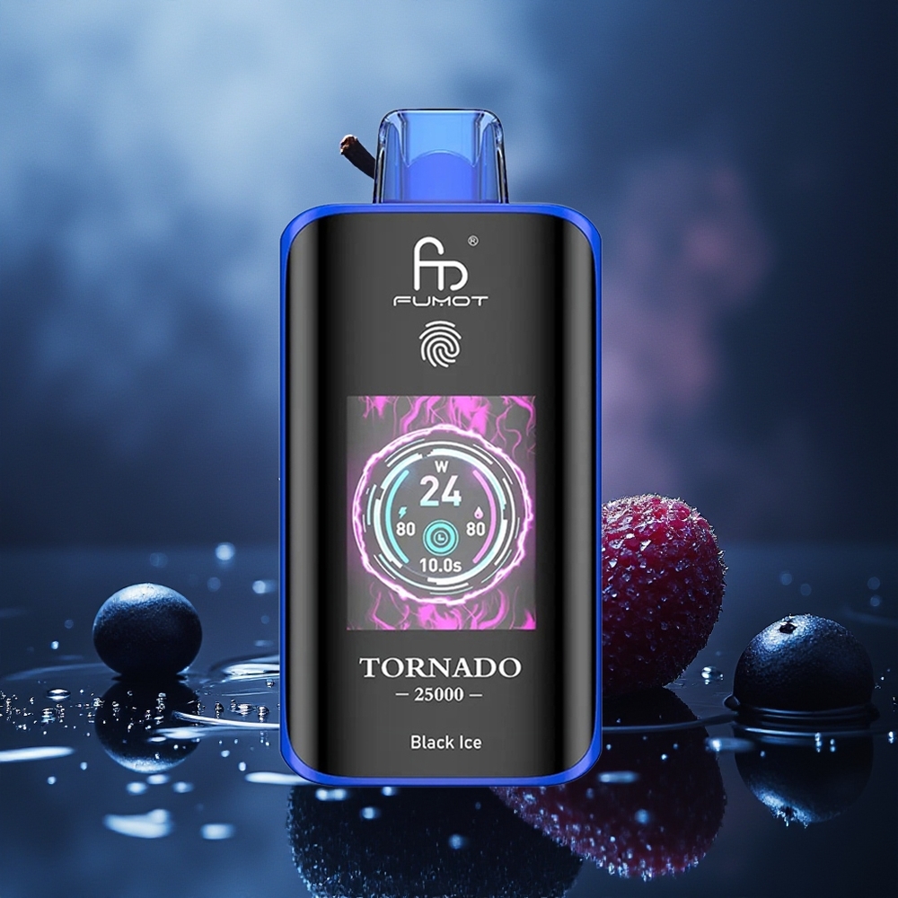 Fumot Tornado 25000 Puffs Negro Hielo Pantalla HD Batería Recargable 700mAh Puerto Tipo-C