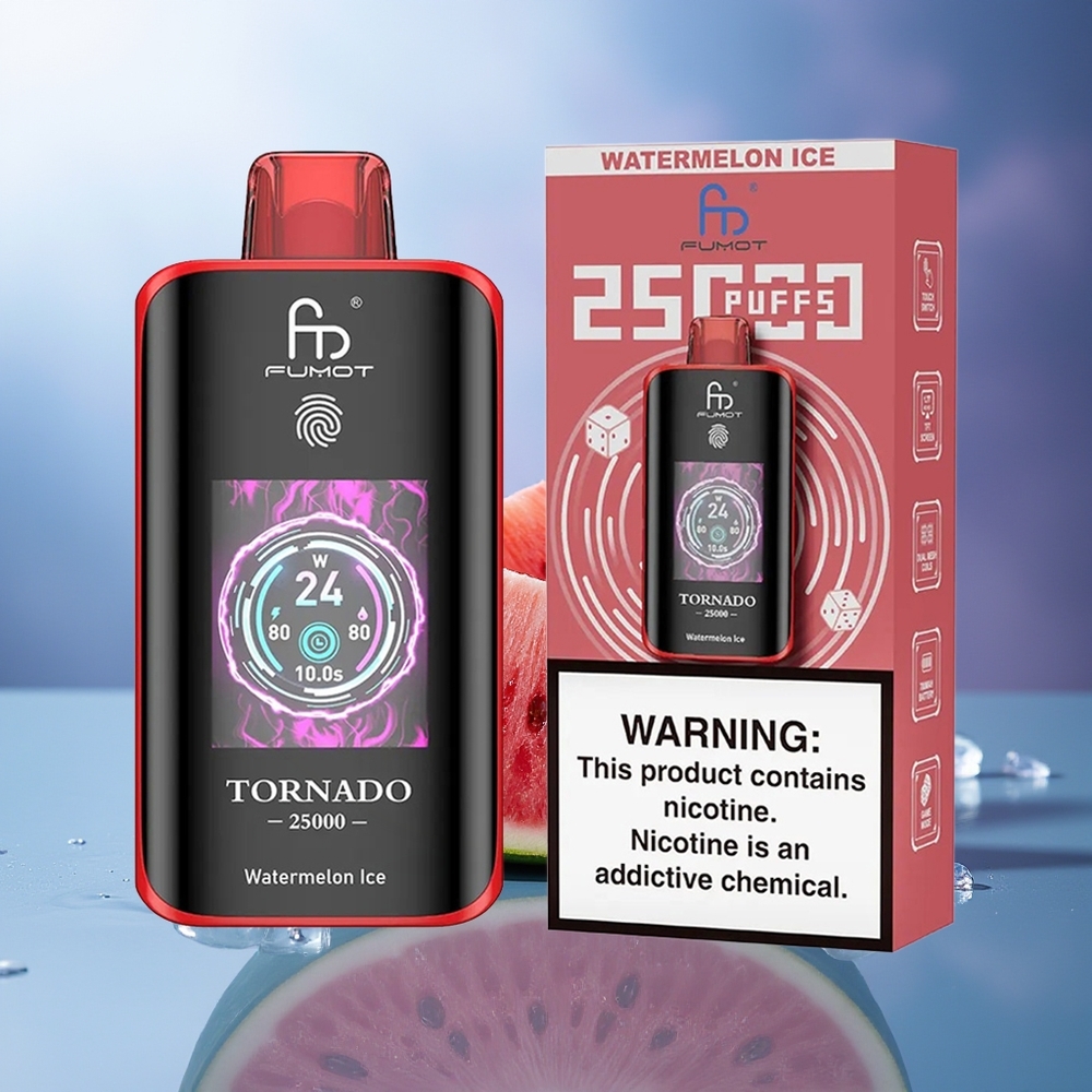 Fumot Tornado 25000 Puffs Sandía Hielo Pantalla HD Batería Recargable 700mAh Puerto Tipo-C