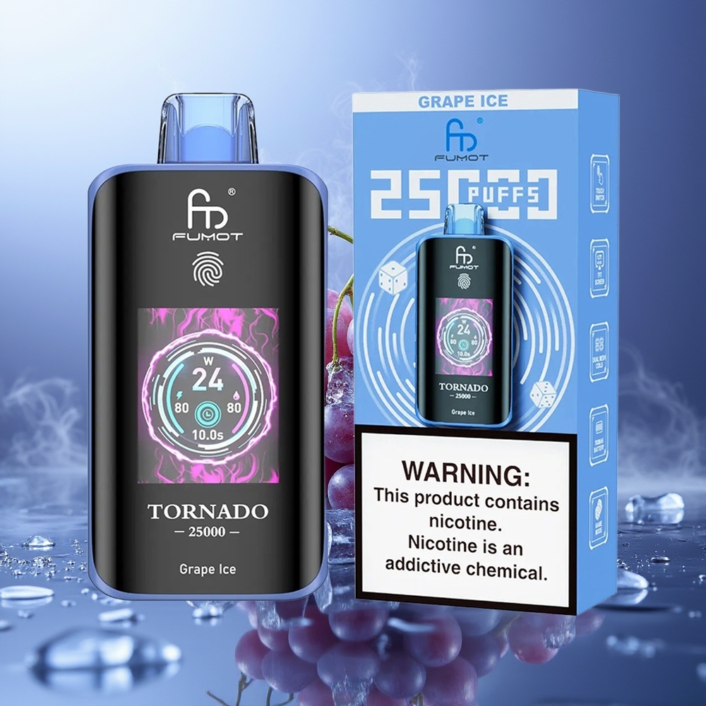 Fumot Tornado 25000 Puffs Uva Hielo Pantalla HD Batería Recargable 700mAh Puerto Tipo-C
