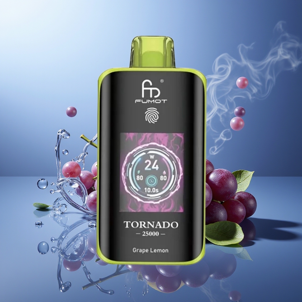 Fumot Tornado 25000 Puffs Uva Limón Pantalla HD Batería Recargable 700mAh Tipo-C