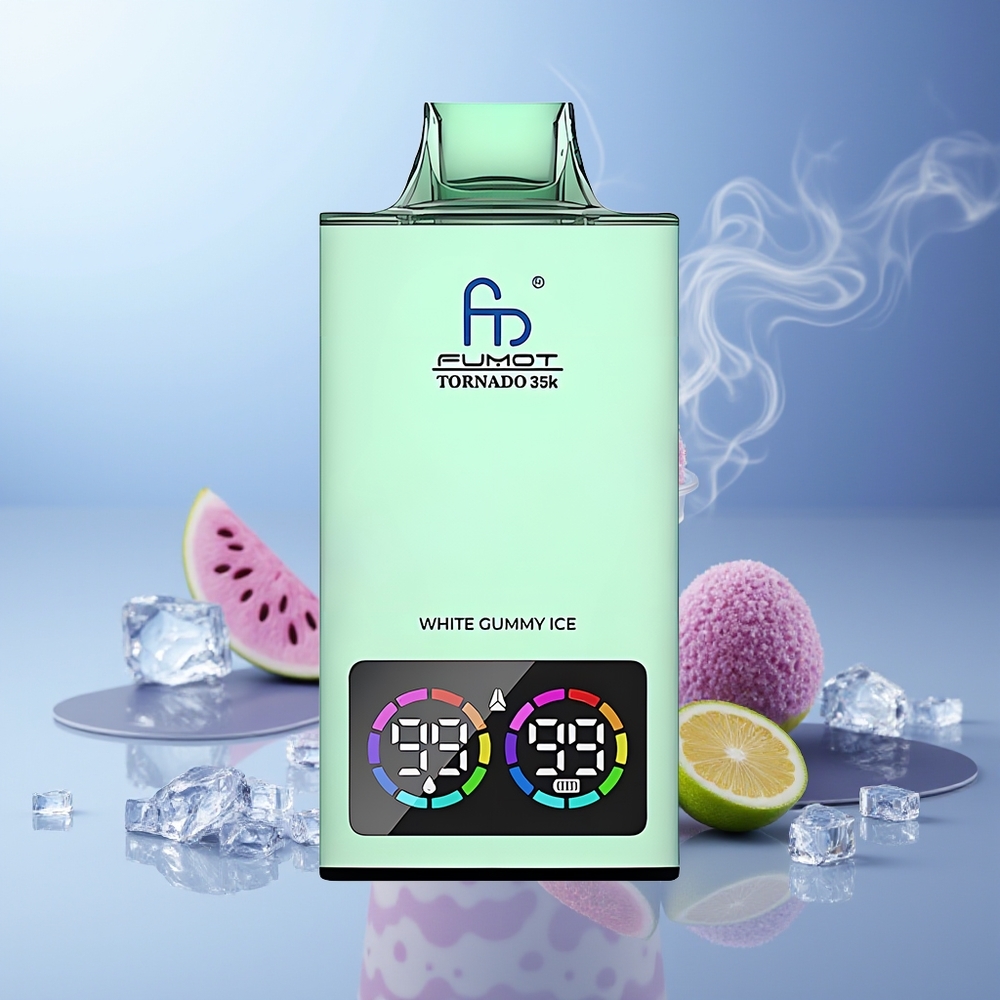 Fumot Tornado 35000 Chicle Blanco Helado con Doble Malla, Indicador de E-líquido y Luces RGB Variables