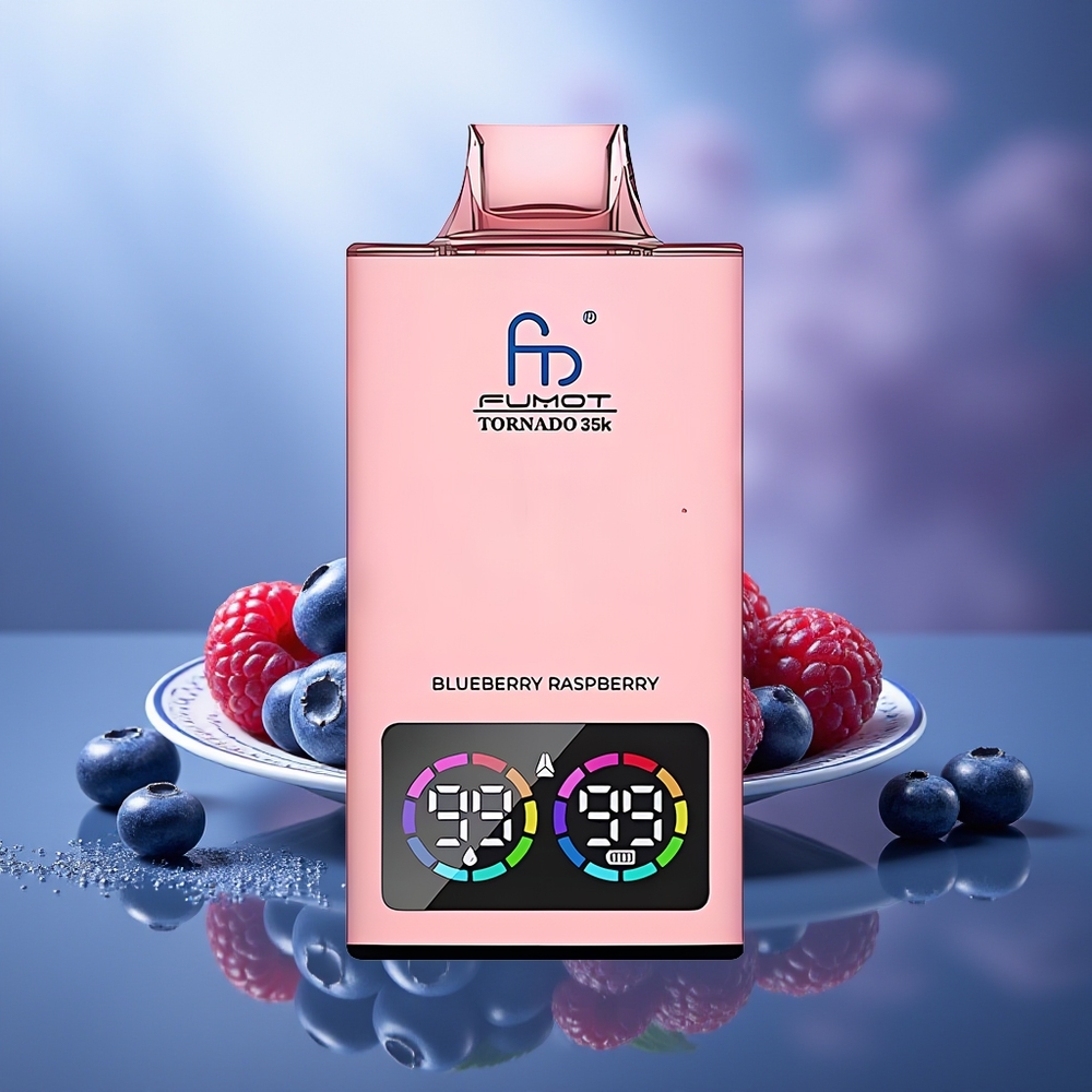 Fumot Tornado 35000 Puffs Arándano Frambuesa Dual Mesh Coil E-liquid Indicator RGB Lights