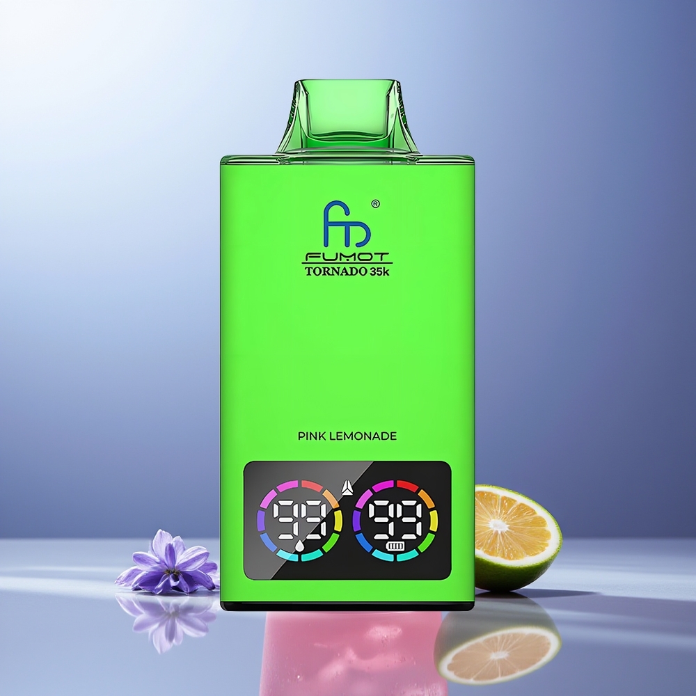 Fumot Tornado 35000 Puffs Limonada Rosa Dual Mesh Coil Indicador de E-líquido Luces RGB Variables
