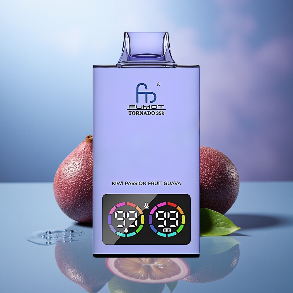 Fumot Tornado 35000 Vape Desechable Kiwi Maracuyá Guayaba Dual Mesh Coil E-liquid Indicator RGB Lights