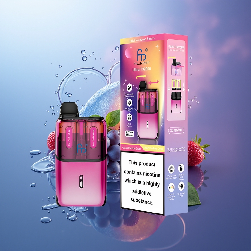 Fumot Ultra T32000 24ml Carga Rápida Tipo-C Uvas Gotas de Arcoíris - Fresa Gotas de Arcoíris