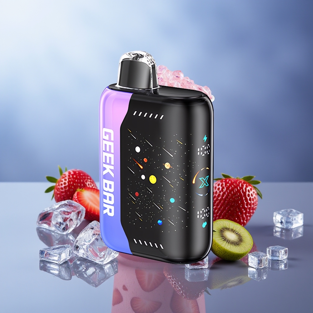 GEEK BAR Pulse X 42K Puffs Edición Meteoro Fresa Kiwi Hielo Pantalla Curva Batería 820mAh Dual Mesh Coil