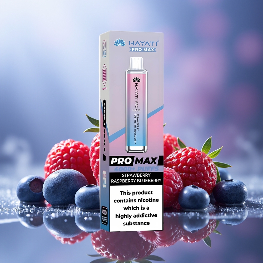 Hayati Pro Max 4000 Puffs Fresa Frambuesa Arándano Dual 1.1 Ohm Mesh 1400mAh Recargable