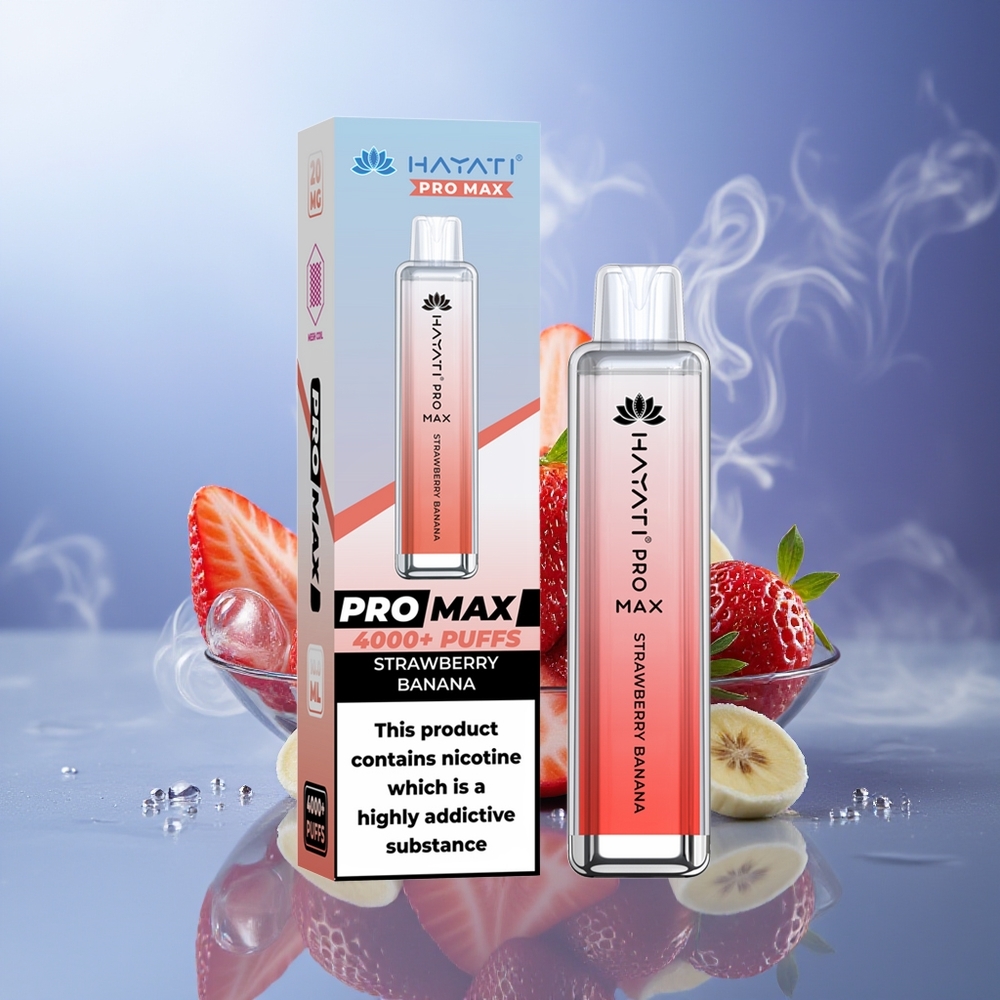 Hayati Pro Max 4000 Puffs Fresa Plátano Recargable 5% Nicotina Dual Coil