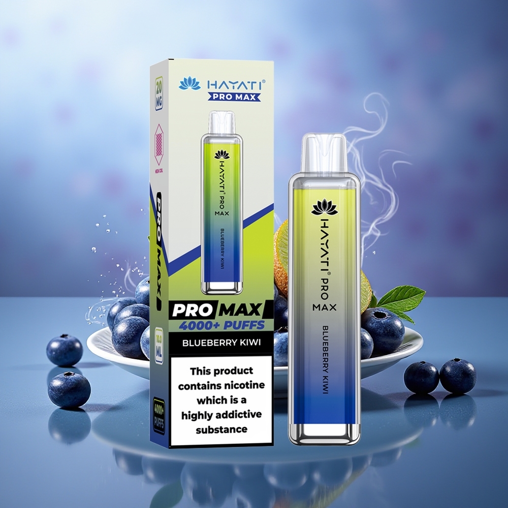 Hayati Pro Max 4000 Puffs Vape Arándano Kiwi Recargable 5% Nicotina LED