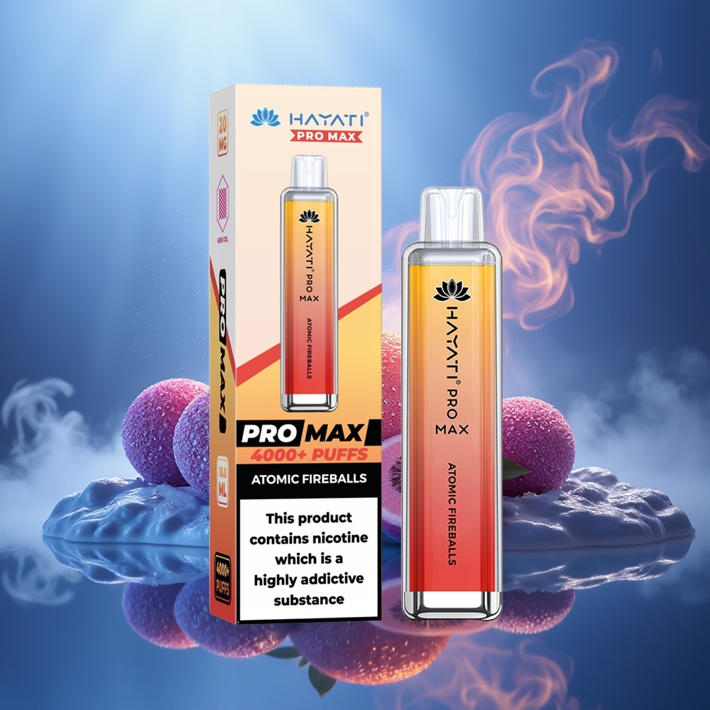 Hayati Pro Max 4000 Puffs Vape Bolitas de Fuego Atómico 5% Nicotina 1400mAh Recargable