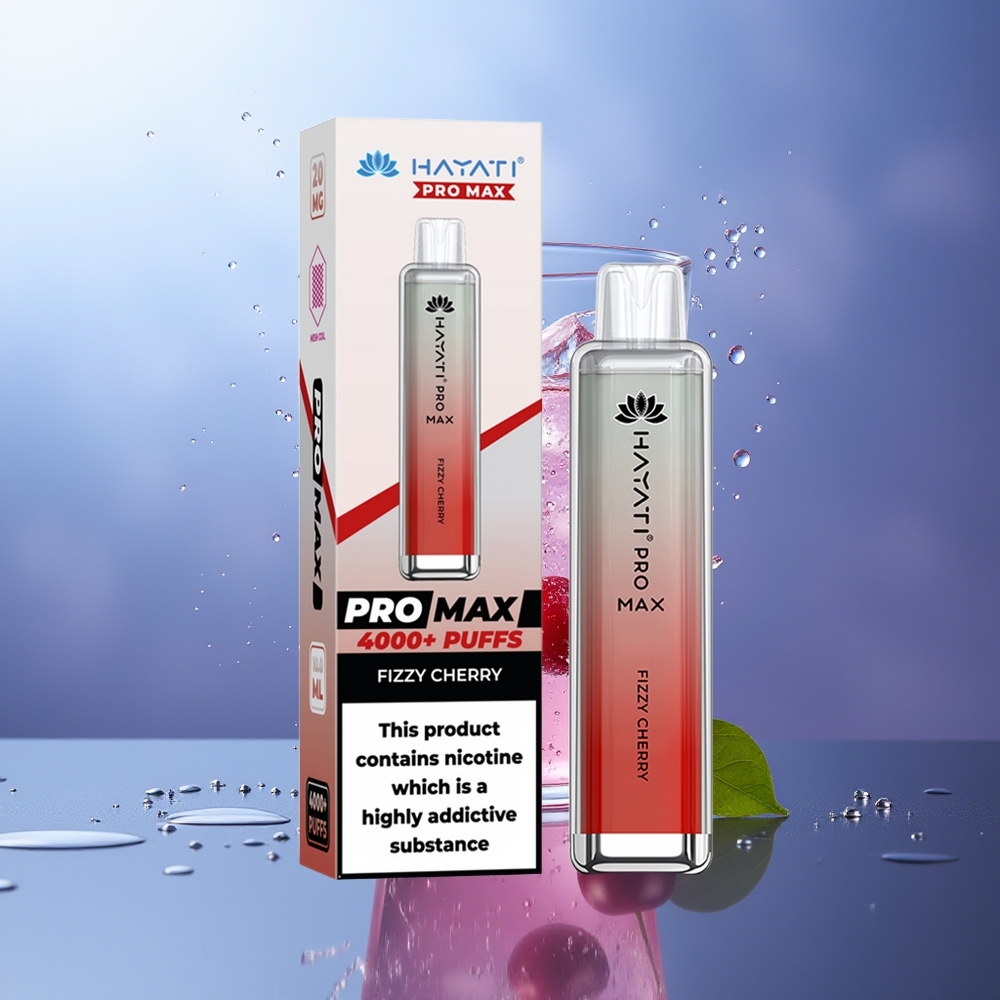 Hayati Pro Max 4000 Puffs Vape Cereza Efervescente Recargable 5% Nicotina LED