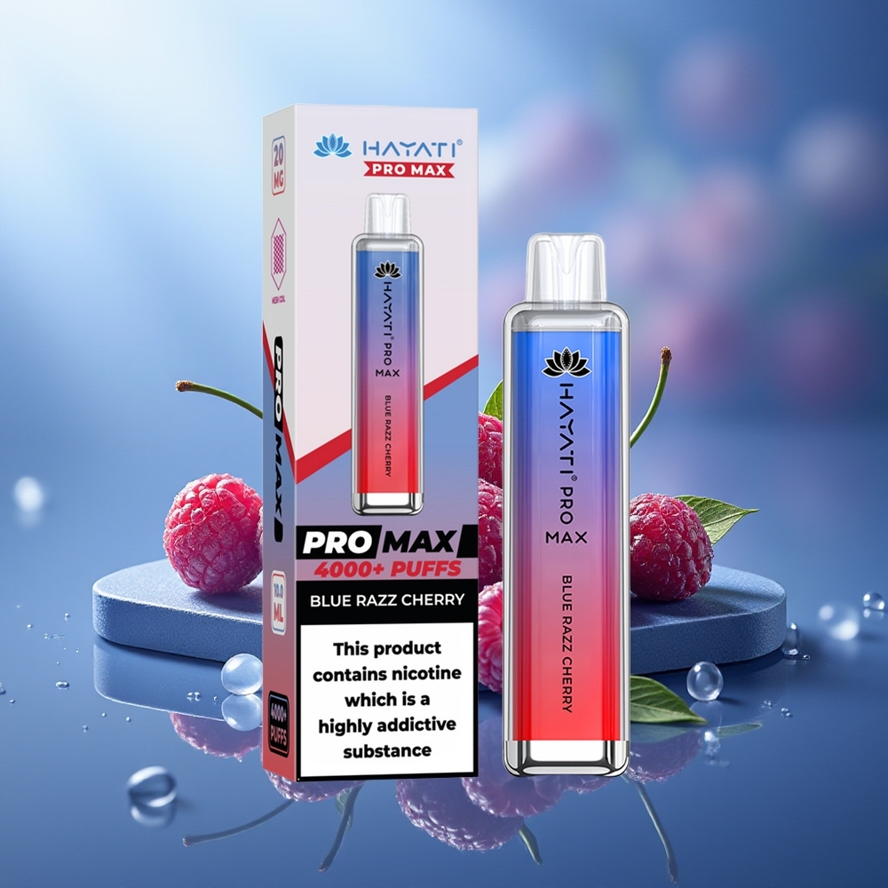 Hayati Pro Max 4000 Puffs Vape Desechable Arándano Azul Cereza Dual 1.1 Ohm Mesh Coil Recargable 1400mAh