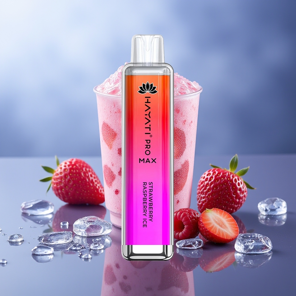 Hayati Pro Max 4000 Puffs Vape Desechable Fresa Frambuesa Hielo 5% Nicotina 1400mAh Recargable