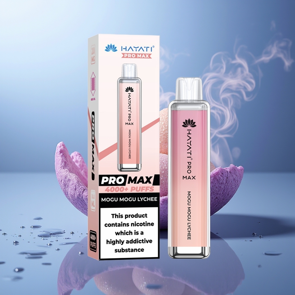 Hayati Pro Max 4000 Puffs Vape Desechable Mogu Mogu Lichi 5% Nicotina Dual 1.1 Ohm LED