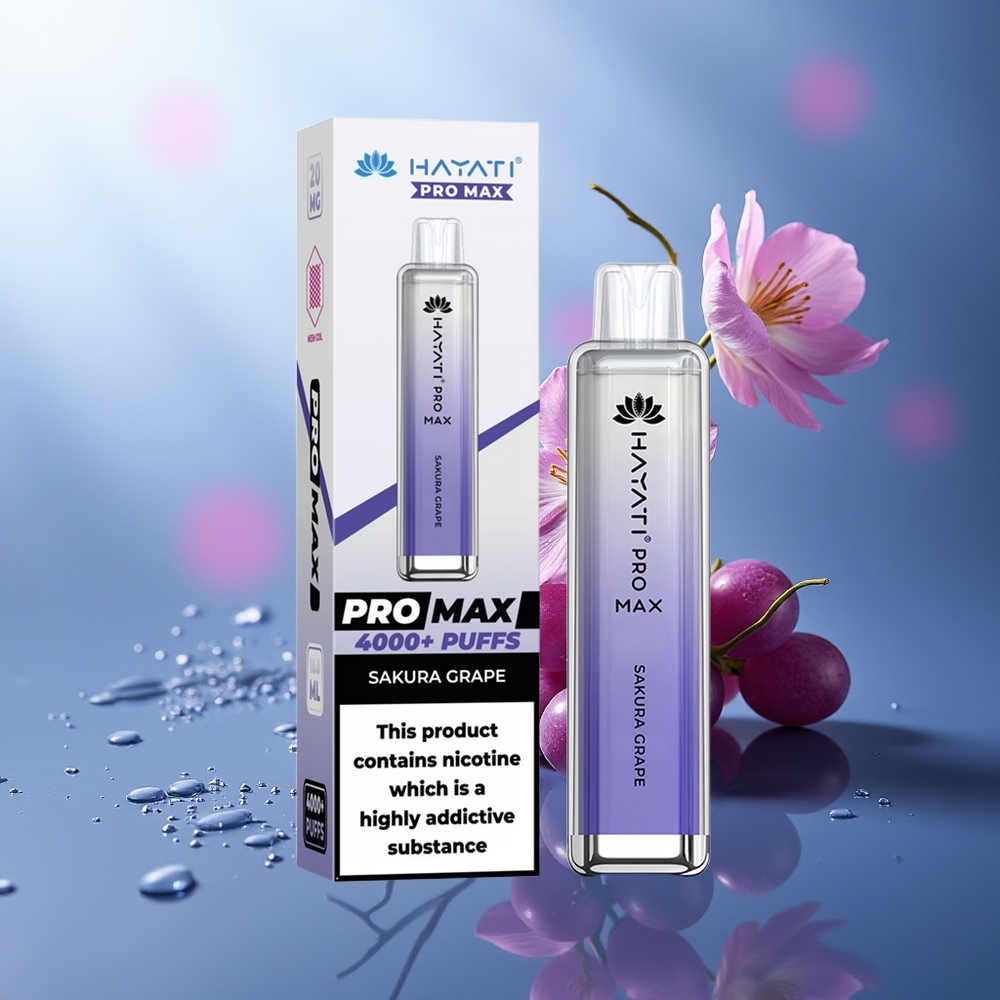 Hayati Pro Max 4000 Puffs Vape Desechable Sakura Uva Dual 1.1 Ohm Mesh Coil LED 1400mAh