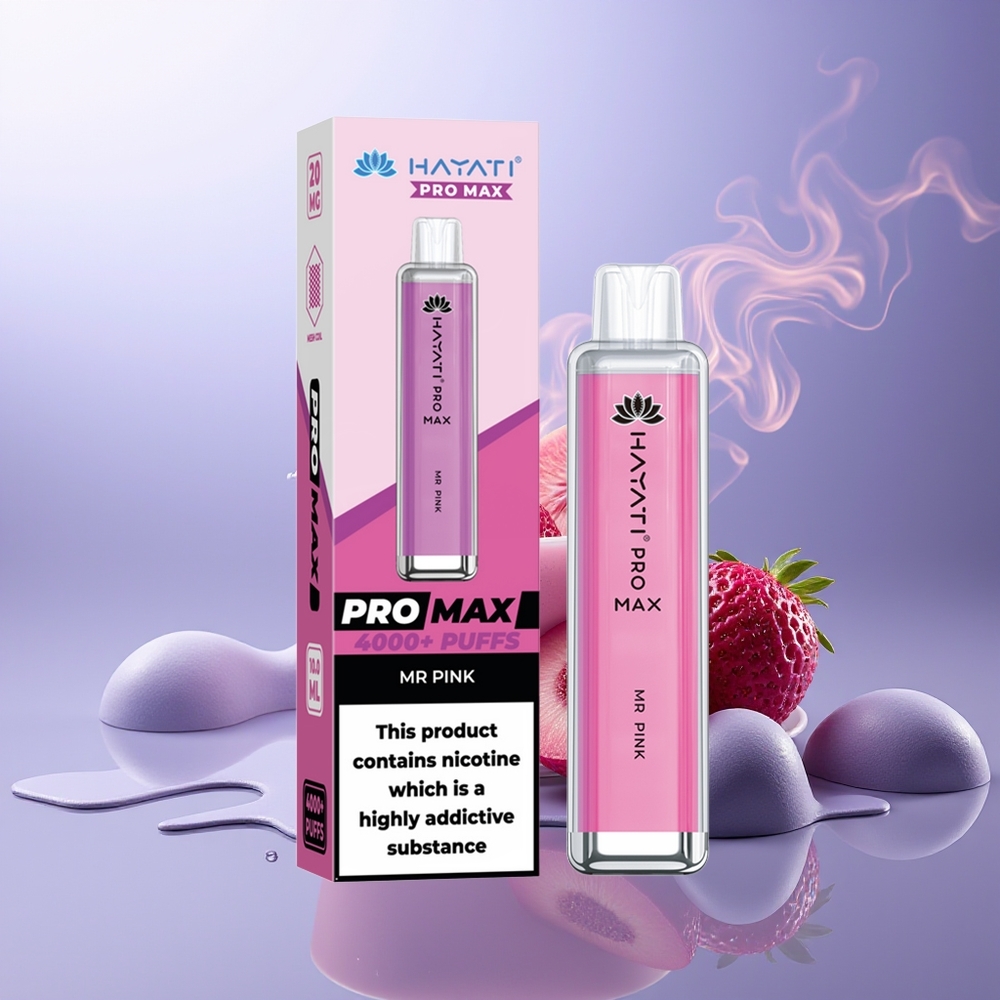 Hayati Pro Max 4000 Puffs Vape Desechable Señor Rosa 5% Nicotina 1400mAh Recargable Dual 1.1 Ohm