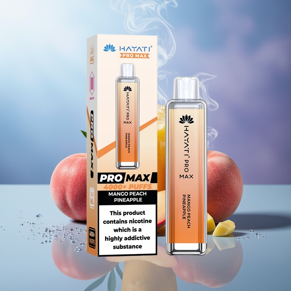 Hayati Pro Max 4000 Puffs Vape Mango Melocotón Piña Recargable 5% Nicotina Dual 1.1 Ohm