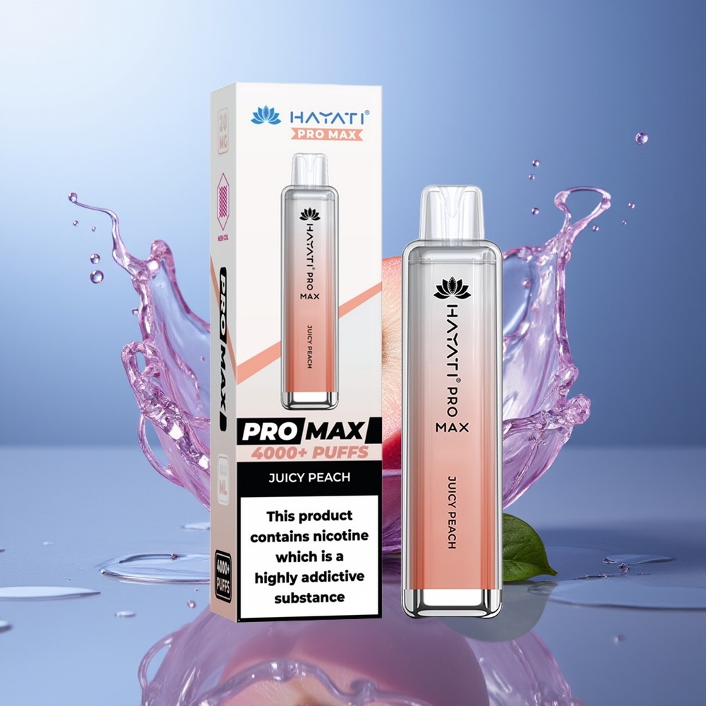 Hayati Pro Max 4000 Puffs Vape Melocotón Jugoso 5% Nicotina Dual Coil Recargable