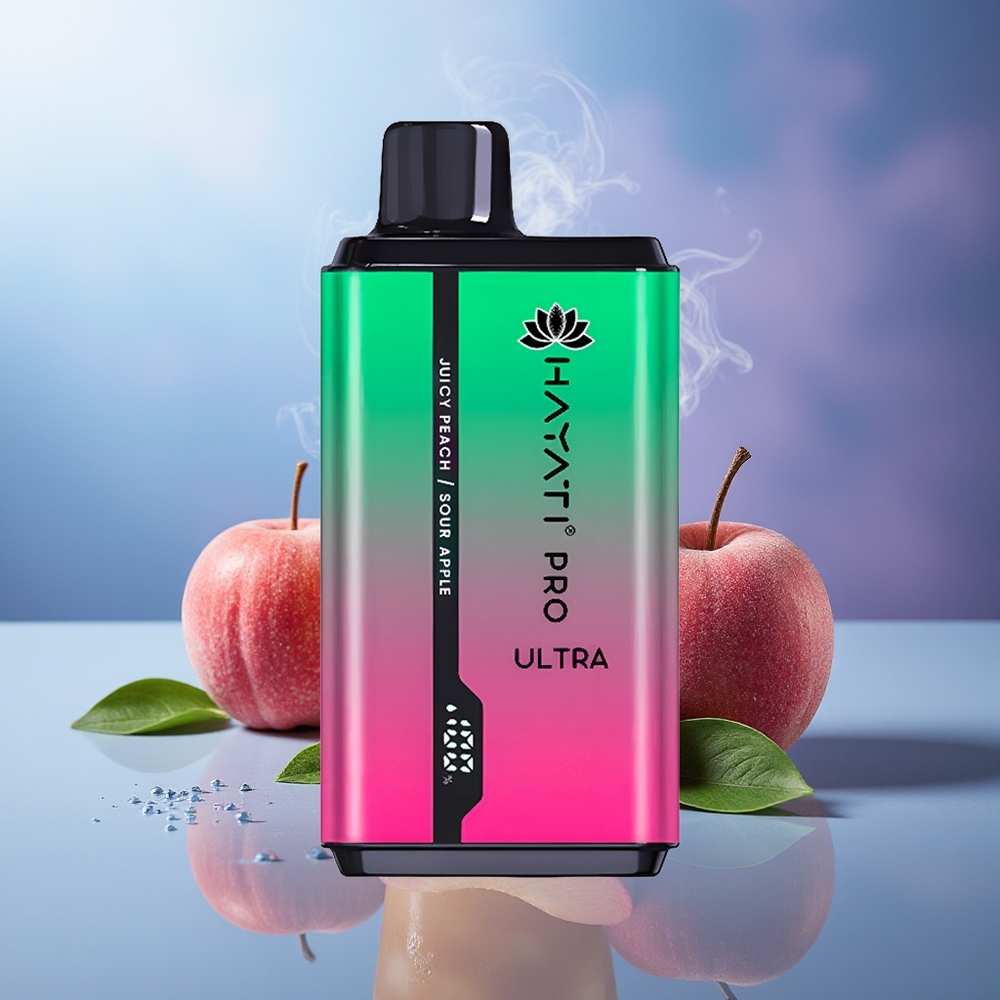 Hayati Pro Ultra 15000 Puffs Manzana Ácida Melocotón Jugoso 2 12ml 2% 49 Sabores