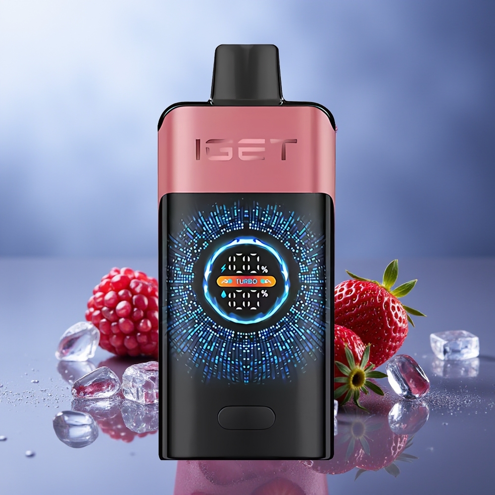 IGET ONE 12000 Puffs Vape Desechable Fresa Granada Hielo Pantalla Grande a Color Batería 2700 mAh Bobina Dual Mesh 0.6 ohm
